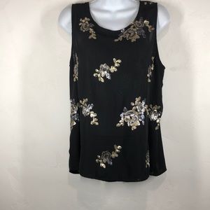 Skies are Blue black floral sequins sleeveless blouse size medium